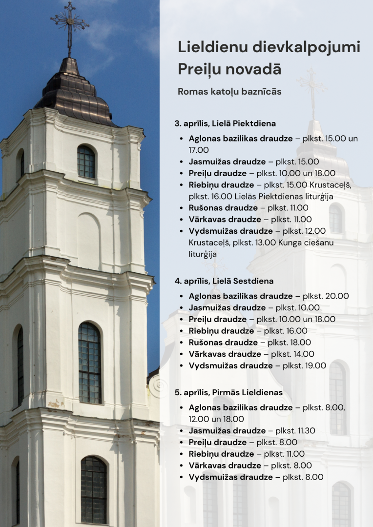 Lieldienu dievkalpojumi Romas katoļu draudzēs Preiļu novadā 2026